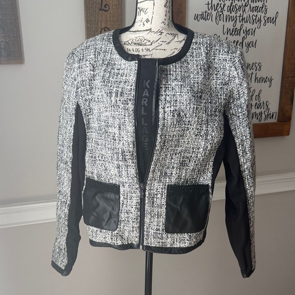 Karl Lagerfeld Paris Monochrome Tweed Women's Blazer - Picture 2 of 13